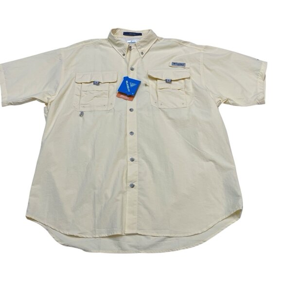 Columbia Shirt PFG Bahama II Mens L Chemise Yellow Short Sleeve Vented Fishing - Picture 1 of 11